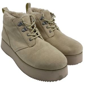American Eagle Women 8.5 faux Fur Suede snow beige Lace up Y2K Platform boots